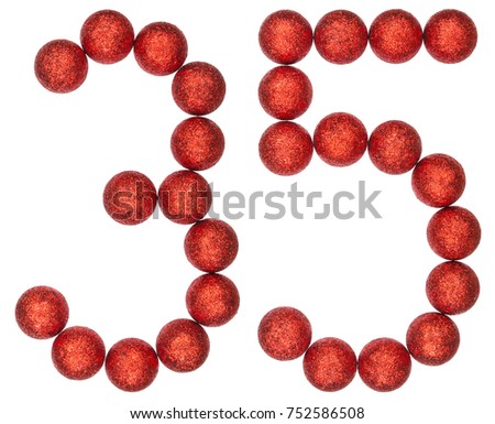 Numeral 35, thirty five, from decorative balls, isolated on white background