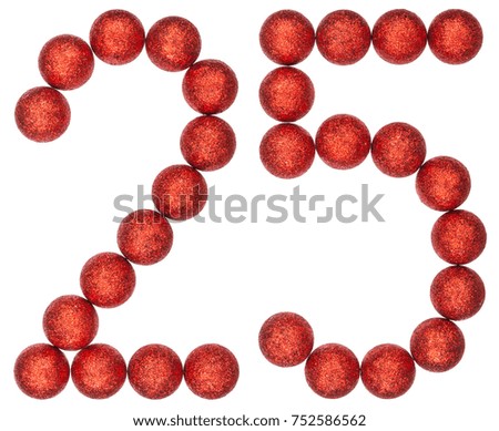 Numeral 25, twenty five, from decorative balls, isolated on white background