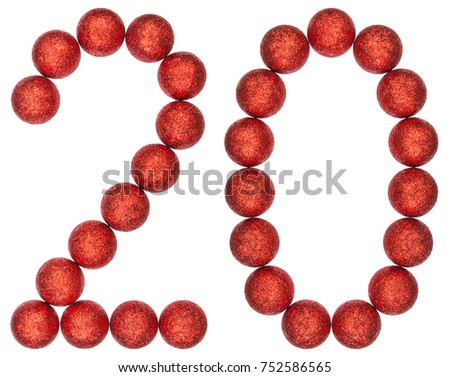 Numeral 20, twenty, from decorative balls, isolated on white background