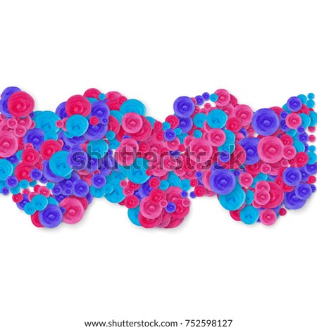 Confetti border on white background. Cold colored dots for christmas party. Isolated confetti border with happy mood splash. Abstract creative background. Hand drawn painted polka dot.