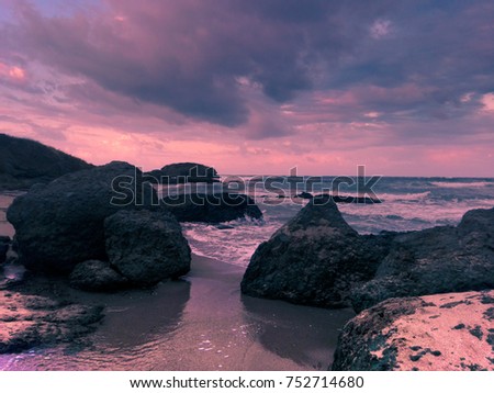 A picture of a marine landscape at sunset