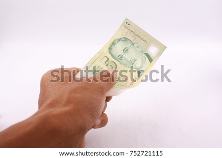 Photo for receive or give payment with dollar Singapore in white background. 