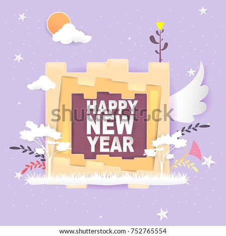 Happy New Year Paper Cutting Art Vector.
