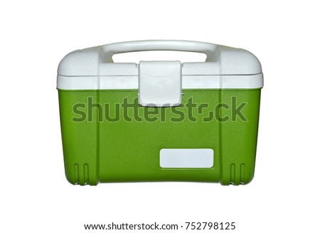 Handheld refrigerator isolated on white background. selective focus. Clipping path included.