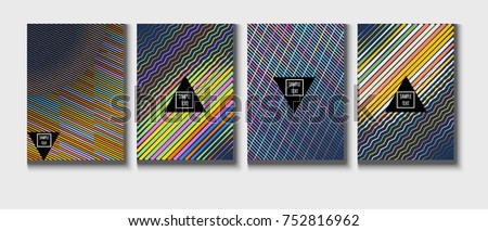 A4 cool covers set. Bright childrens colorful journal background. Corporate identity geometric halftone modern design. Dynamic abstract shapes for music festival poster, cool ads or folder background.