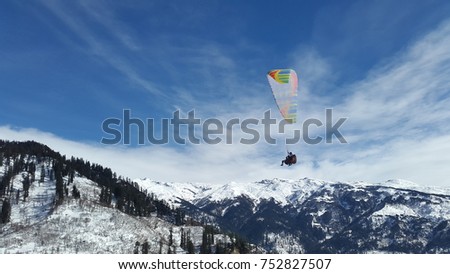 Mountain view of Paragliding In Solang valley Manali Himachal Pradesh