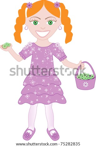 Raster version of cute little girl with Flowers and Basket.