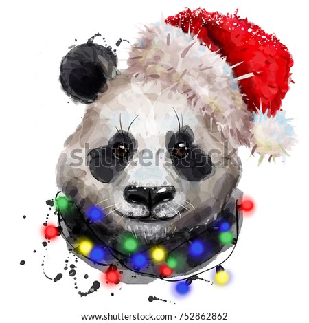 watercolor portrait of a Christmas panda