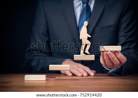 Personal development, personal and career growth, progress and potential concepts. Coach (human resources officer, manager, mentor) motivate employee to growth. Royalty-Free Stock Photo #752914420