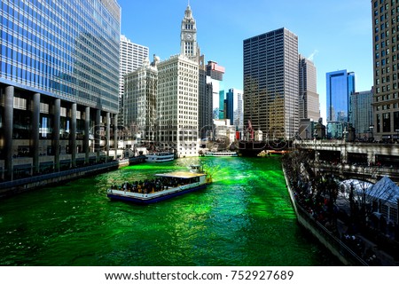 Dyeing of the Chicago river on Saint Patrick's day