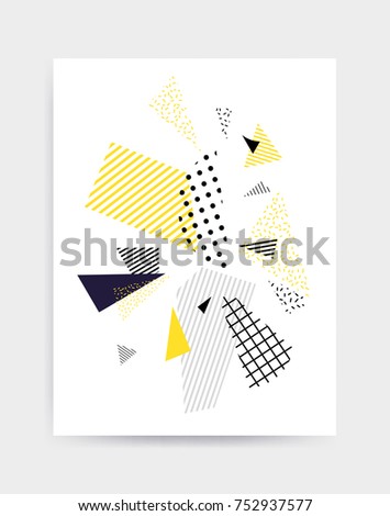 Colorful Pop art geometric pattern with bright bold blocks squiggles. Colorful Material Design Background in Pink Yellow Blue Black and White. Prospectus, poster, magazine, broadsheet, leaflet, book
