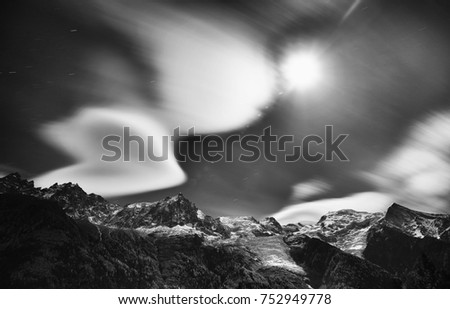 Moonlight over Mont Blanc Massif, Haute Savoie, France, Europe