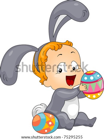 Illustration of a Baby Playing with Easter Eggs