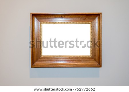 Modern Brown Picture Frame Art Gallery Museum White Clipping Path Isolated Concrete Wall