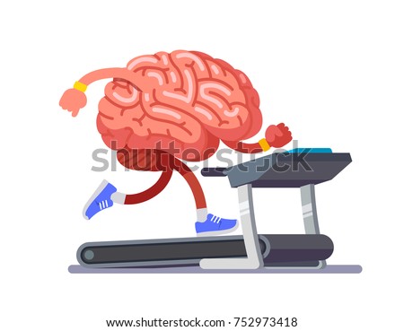 Brain working out on a treadmill education. Work on yourself. Modern flat style thin line vector illustration isolated on white background.