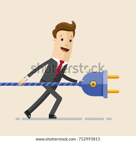 Businessman drag a plug. Business  connection concept. Vector, illustration, flat.