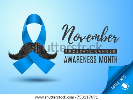 Vector Stock Template, Prostate Cancer Blue Awareness Ribbon with Mustache.