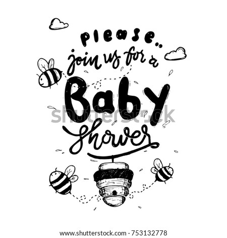 Cute Bee Theme Hand Drawing Baby Shower Invitation