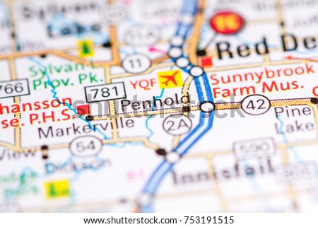 Penhold. Canada on a map. Royalty-Free Stock Photo #753191515