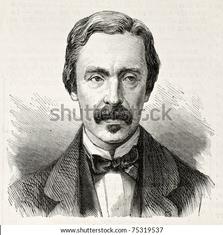 Old engraved portrait of Jean Bernanrd Leon Foucault, French physicist and astronomer. Created by Chenu, published on L'Illustration, Journal Universel, Paris, 1868