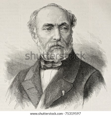 Old engraved portrait of Adrien Dauzats, French orientalist painter, illustrator and lithographer. Create by Chenu, published on L'Illustration, Journal Universel, Paris, 1868