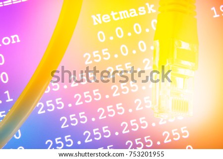 Ethernet cable with routing table colorful background