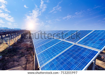 solar energy panels and wind turbine ,clean energy background