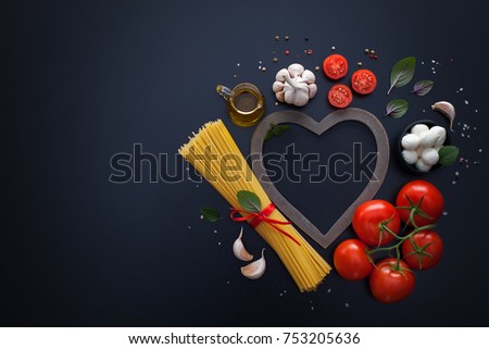 Spaghetti italian food with all ingredient - food and drink