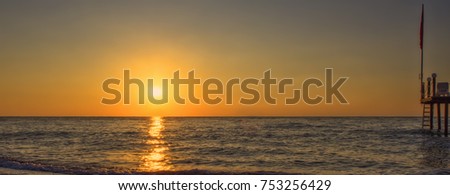 Golden sunrise at Mediterranean Sea - Kemer, Turkey.