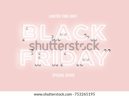 Black friday sale pink neon electric letters  illustration. Concept of advertising for seasonal offer with glowing neon text.