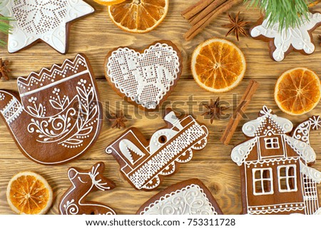 gingerbread on wooden background