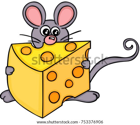Cute mouse with slice of cheese
