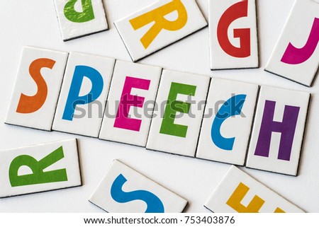 word speech made of colorful letters on white background