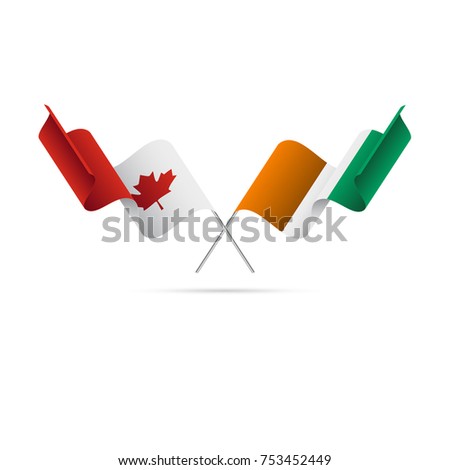 Canada and Ivory Coast flags. Crossed flags. Vector illustration.