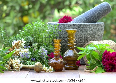 Natural herbal cosmetics. Nature background. Royalty-Free Stock Photo #753477244