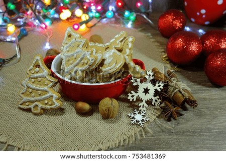  cookies, gingerbread, nuts and spices.
Christmas sweets and nuts.
  Christmas time