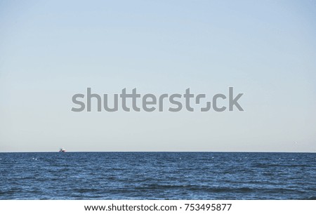 The Mediterranean sea, the ship and seagulls landscape, Spain