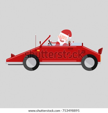 Santa driving a red sport car. 3d illustration