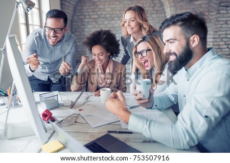 Successful business group celebrating at the meeting room.Business,people,success and winning concept. Royalty-Free Stock Photo #753507916