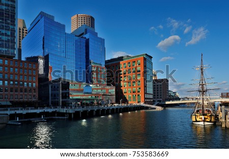 Boston harbor at late afternoon, Boston, Massachusetts, USA