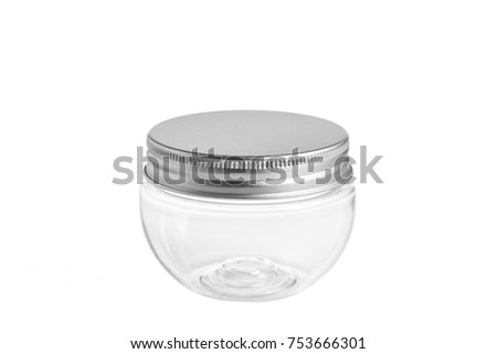 empty glass jars cosmetic, lotion packaging on a white background