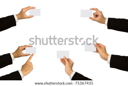 Collection card in a business  hand on white background