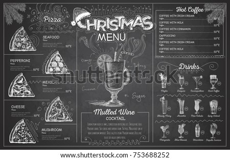 Vintage chalk drawing christmas menu design. Restaurant menu