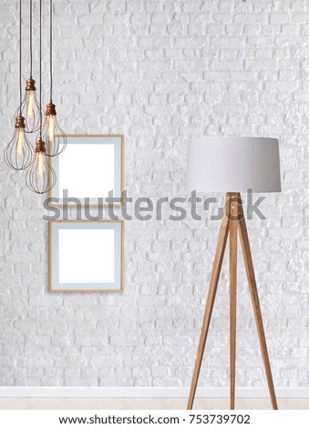 brick wall empty interior design modern lamp and for home, hotel, office.