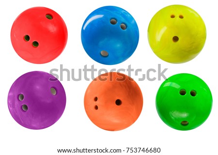 bowling balls isolated on white background, set of six balls