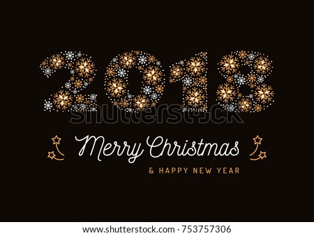 Number 2018 made of snowflakes Christmas card and New Year poster. Minimal design, corporate business style greeting card. Vector flat illustration