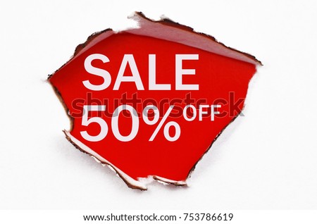 image of a torn paper with a word 50% Off