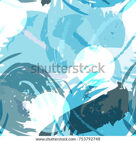 Brush strokes seamless pattern in pastel colors. Vector stylized hand drawn illustration with circles and abstract shapes.