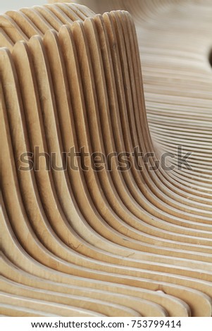 Wooden benches in city . Art benches . Designer city benches . Urban benches Royalty-Free Stock Photo #753799414