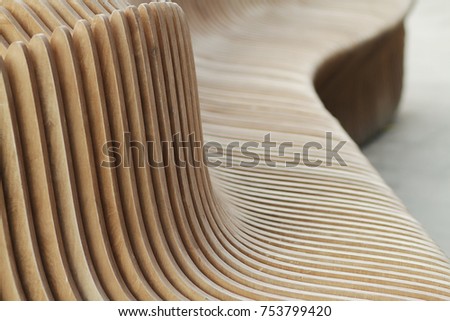 Wooden benches in city . Art benches . Designer city benches . Urban benches Royalty-Free Stock Photo #753799420